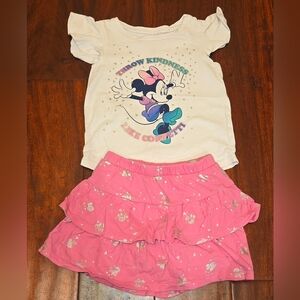 Disney Minnie Mouse Kids Ruffle Skirt Set - White and Pink